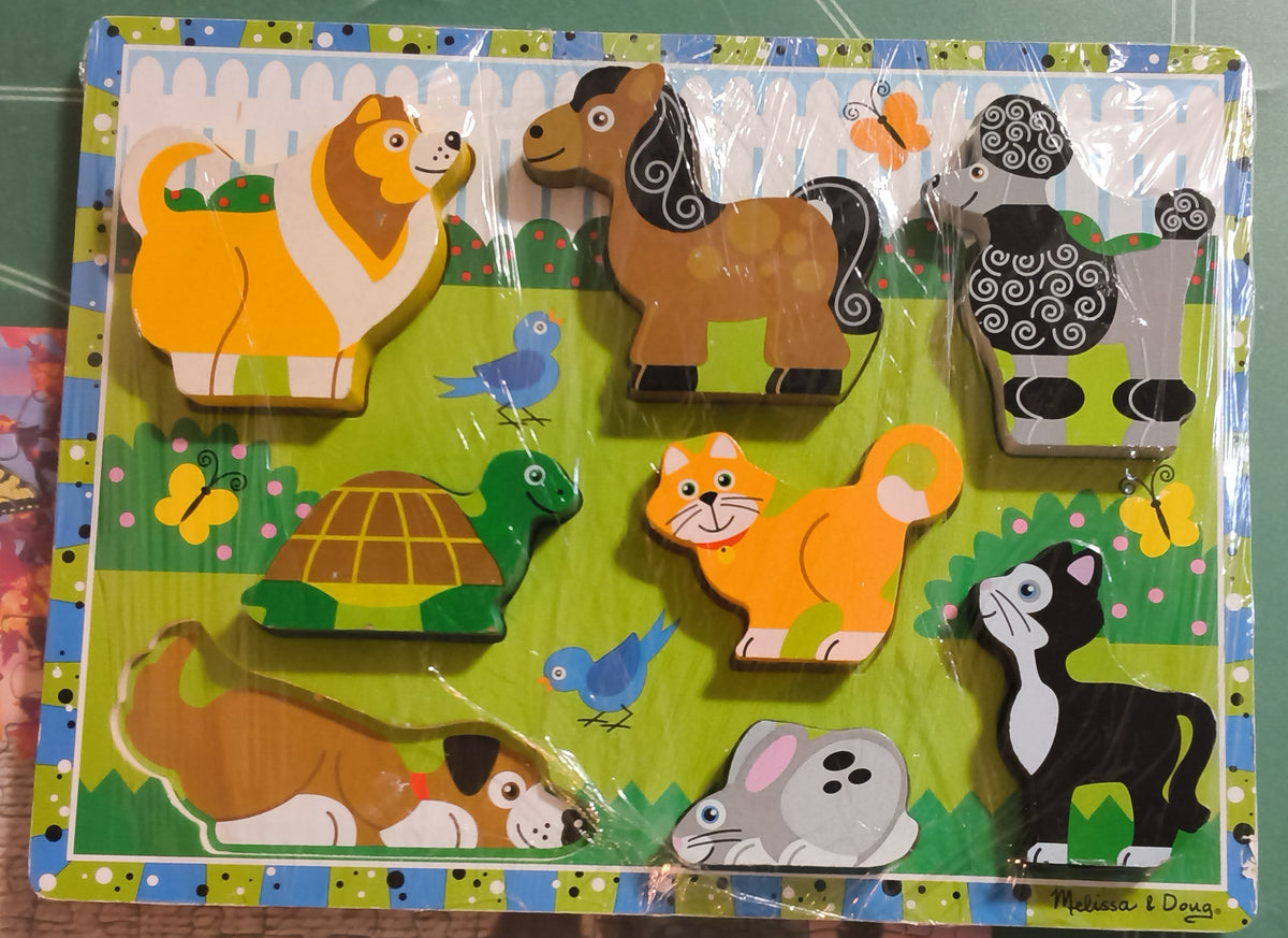 Vintage Children’s Toy Bundle – Melissa & Doug Animal Puzzle 1 piece missing, Fisher-Price Vehicle & Disney 6-in-1 Block Puzzle