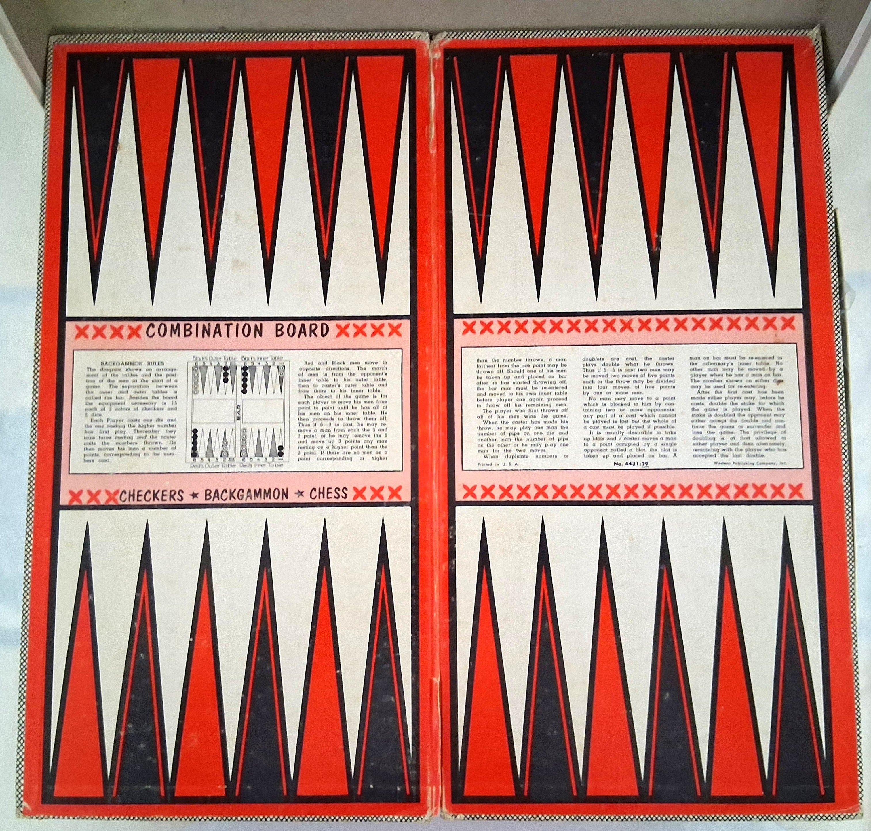 Whitman Backgammon Board Game, Dice, Checkers Vintage 1973