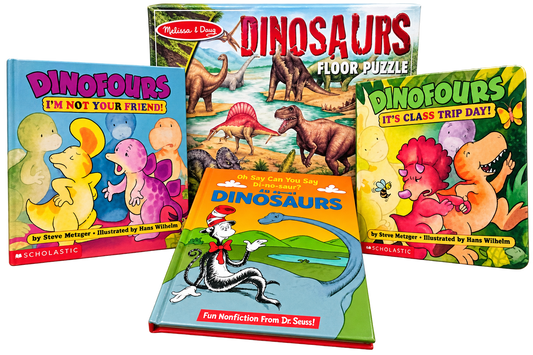 Dinosaur Adventure Bundle – 3 Children's Books & Melissa & Doug 2' x 3' Floor Puzzle
