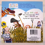 The back cover of the children's book '5 Minute Storytime' by Peter Brown, featuring colorful cartoon illustrations of characters in a grassy field, a barcode, and product text on a light marble surface.
