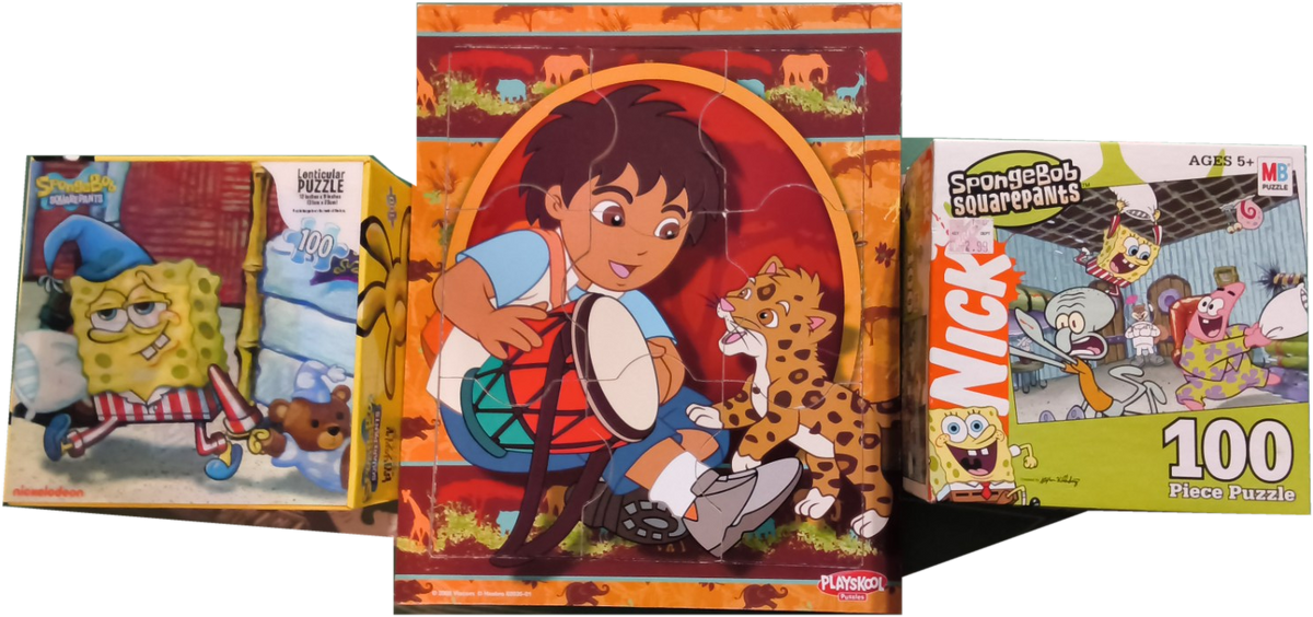Vintage SpongeBob SquarePants & Diego Puzzle Bundle – 3 Kids’ Puzzles Nickelodeon